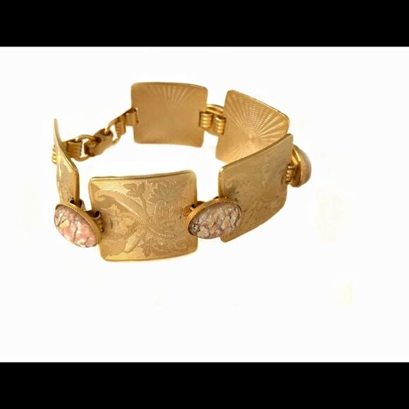 Vintage Banana Bob engraved gold floral opal link bracelet Victorian - Picture 10 of 12